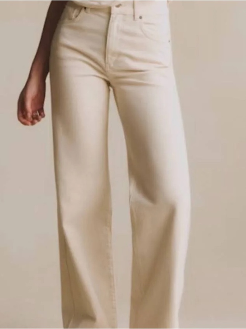 Sezane High-Rise Wide Leg Jeans in Ecru - Picture 3 of 12